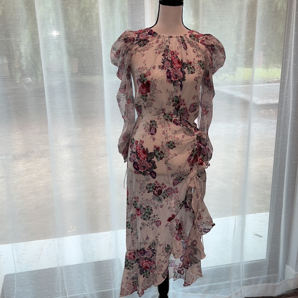 For Love and Lemons x Free People Ross Floral White Long Sleeve Asymmetric Dress - Picture 4 of 8